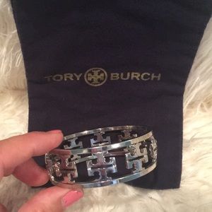 Authentic Tory Burch silver logo bracelet